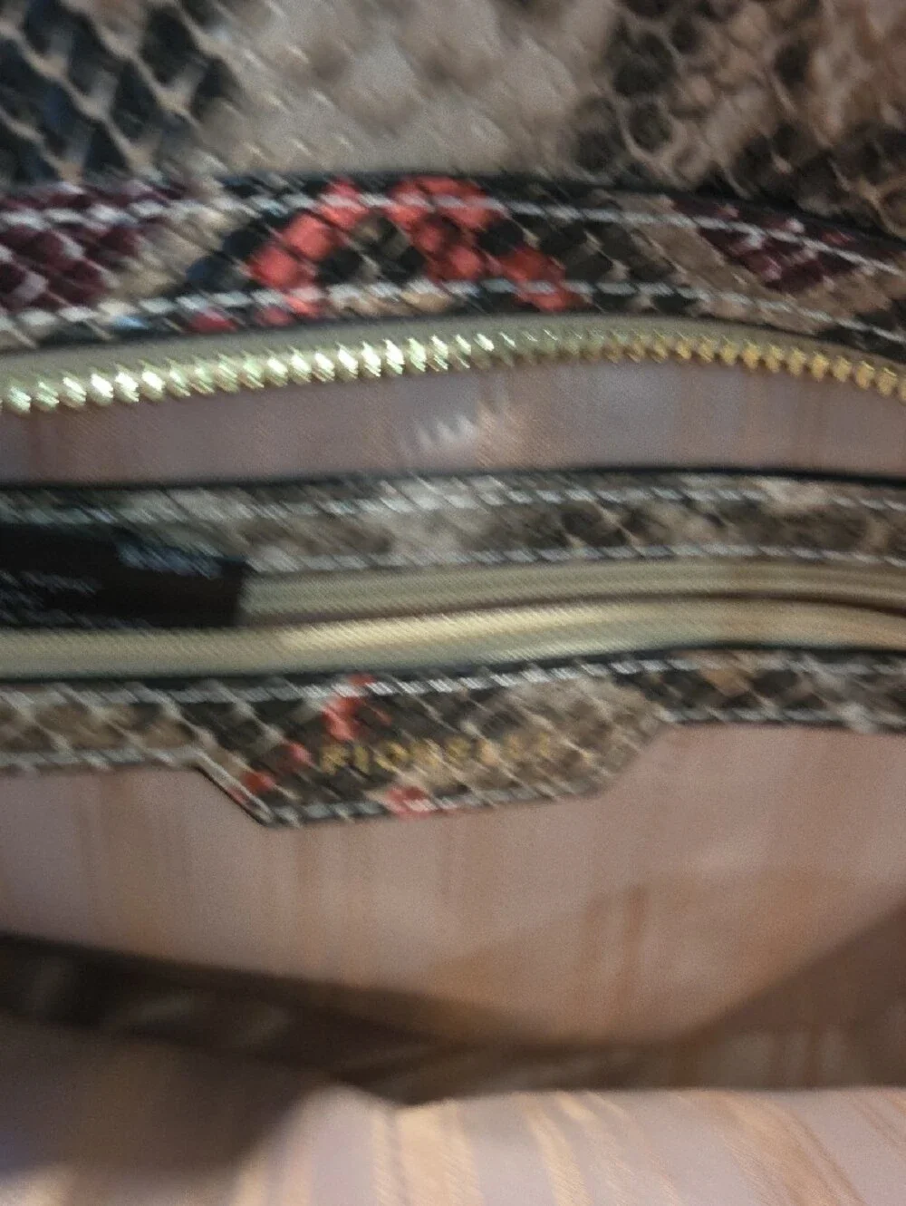 Fiorelli Mia Snake-Print Structured Tote Handbag in Beige and Red